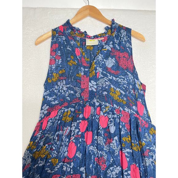 Anthropologie Maeve Marya Tiered Midi Modal Dress Blue Floral sz S Boho Prairie - Picture 4 of 11